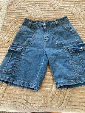 Denim Cargo Bermuda Shorts - Blue